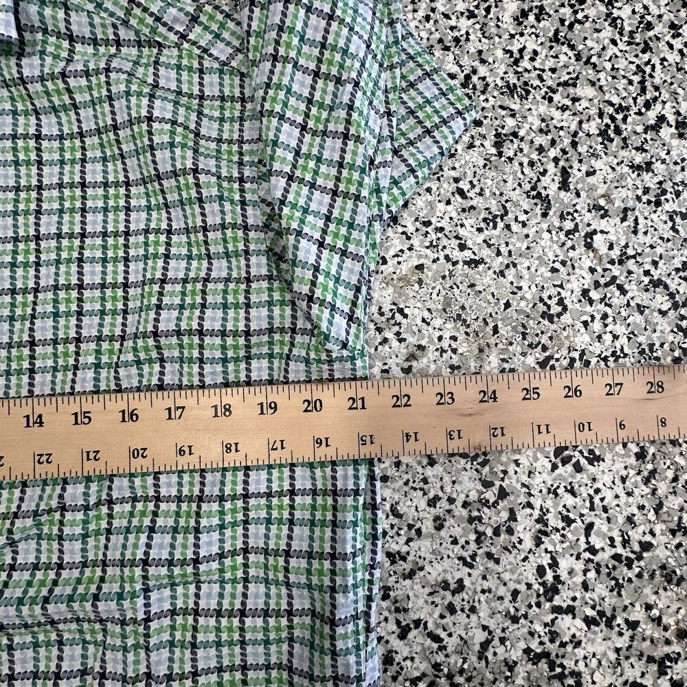 Thomas Dean Shirt Men Medium Green Plaid Button Up Long Sleeve Geometric - Picture 2 of 8